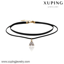 43691 xuping collar de triángulo de cuero de oro 18k de moda joyería de 2 capas con cierre magnético